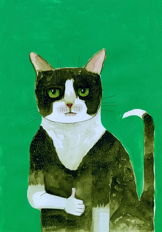 Poster Tuxedo Cat Thumbs Up