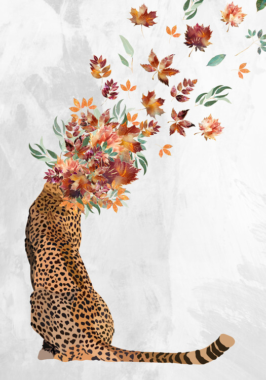 Poster Cheetah Autumn Leaves Head