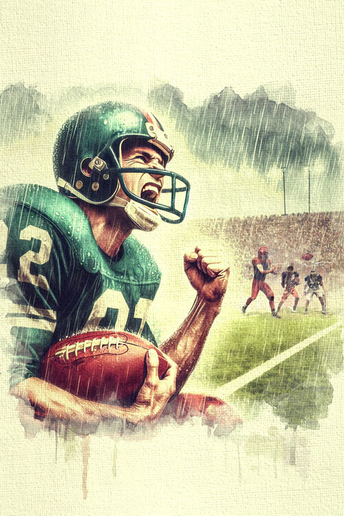 Плакат American football victory, football painting. Victory fist