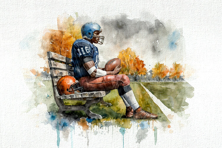 Obraz na plátně Football player on bench. American football. Watercolor