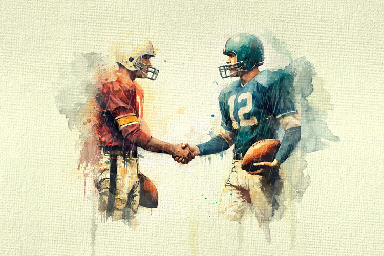 Плакат American football players, Football players shaking hands.