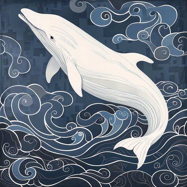 Poster Dolphin in a surreal blue background, nautical sea wallpaper