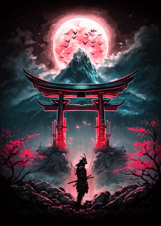 Принти на полотні Red Moon Samurai