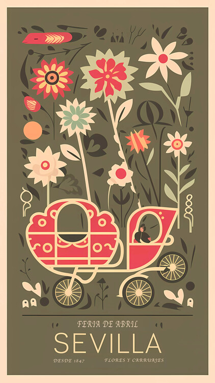 Poster SEVILLE in Spain : April Fair : Flowers and Carriages