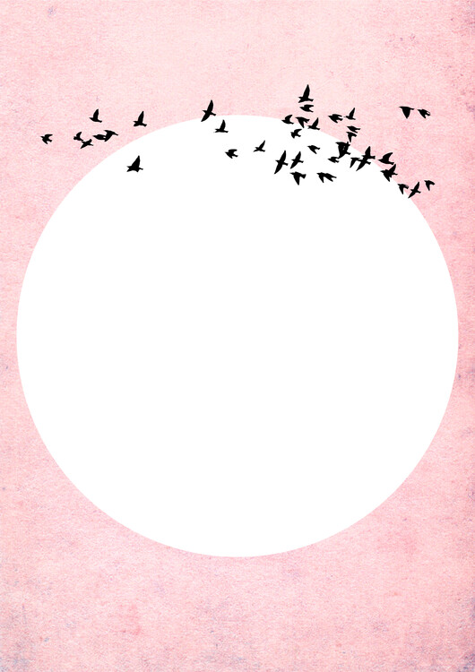 Poster Sun abstract landscape with vintage birds