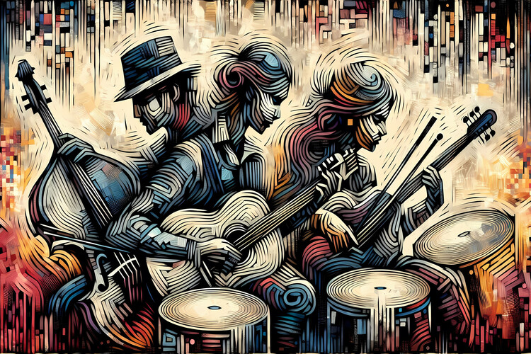 Poster Lino Cut Musical Band