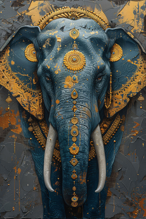 Poster Abstract painting  majestic blue Indian elephant, art prints