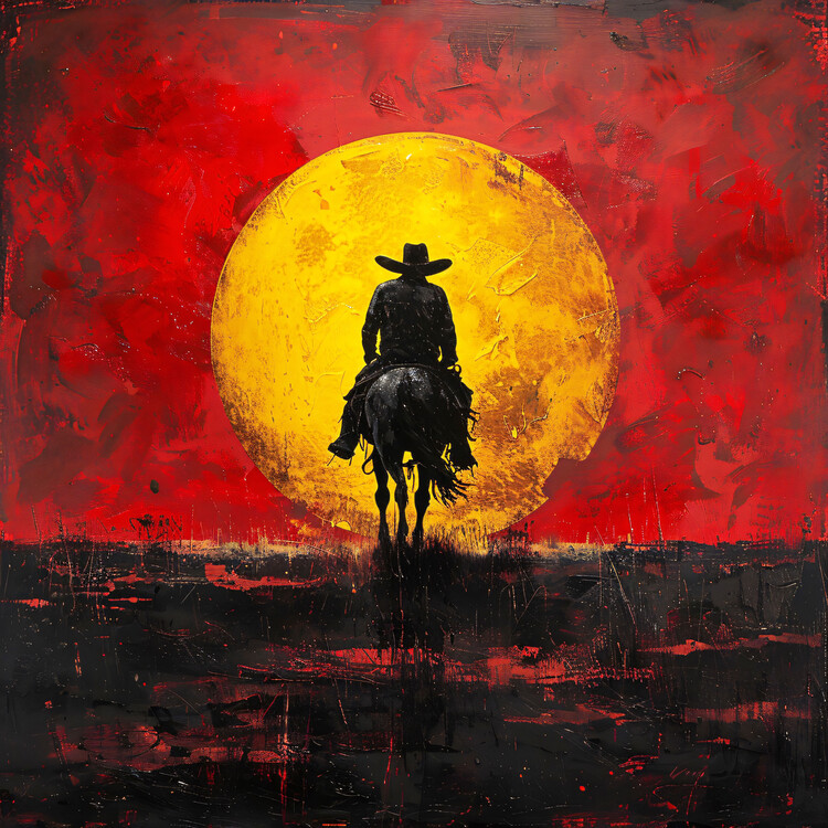 Плакат Vintage Comic Poster Western Cowboy Sunset Art prints