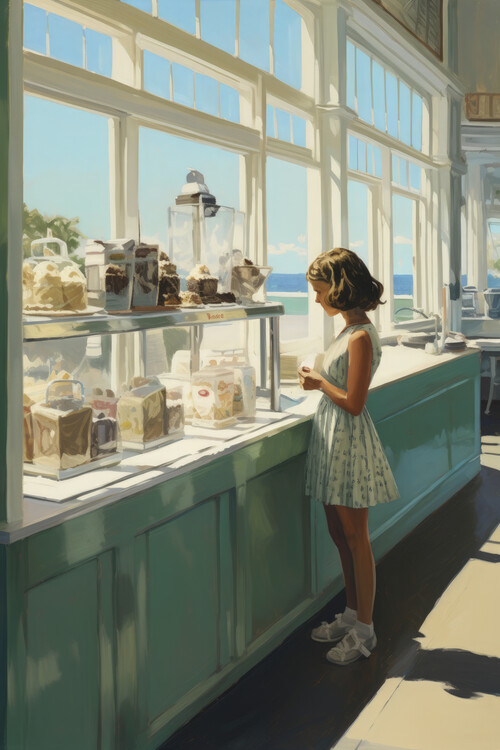 Poster Ice Cream Sunday in the style of Edward Hopper