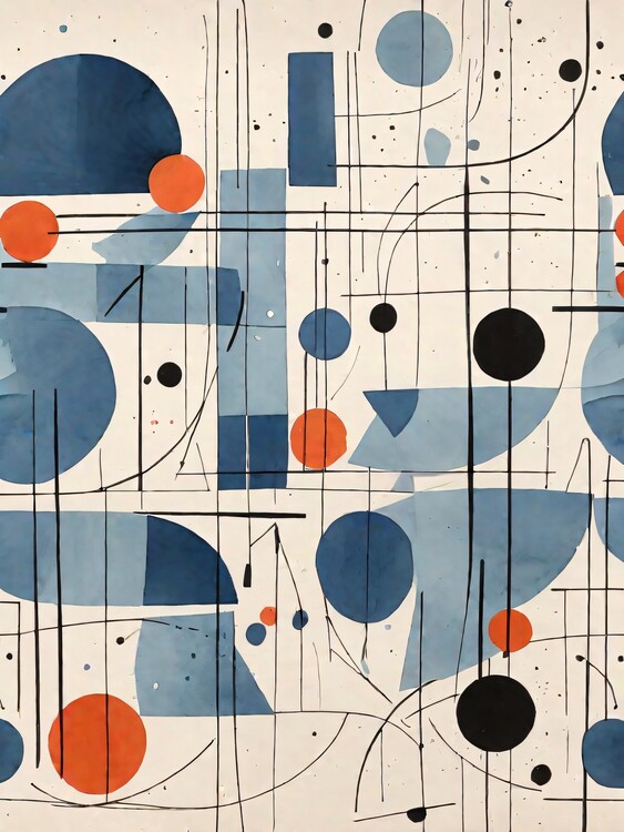 Poster Bauhaus Blue Geometric Semi Circles