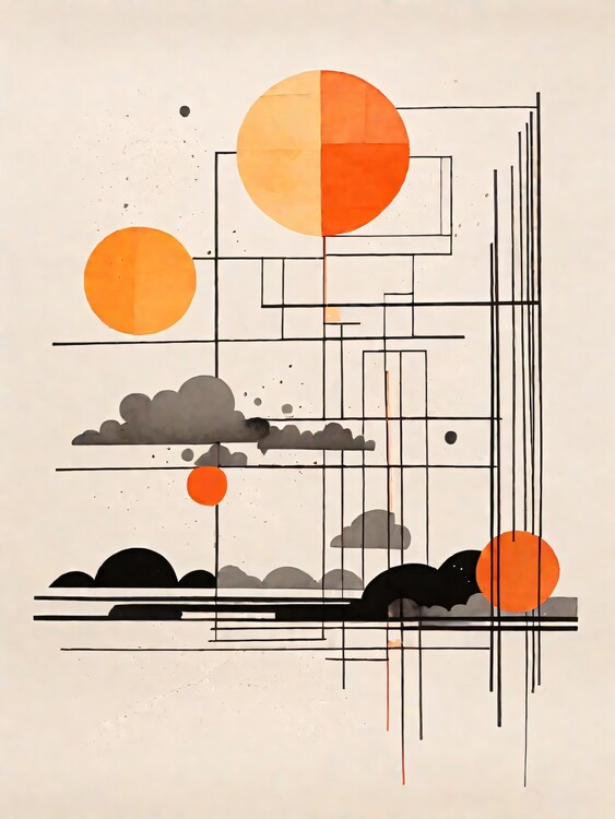 Poster Bauhaus orange geometric semi circles