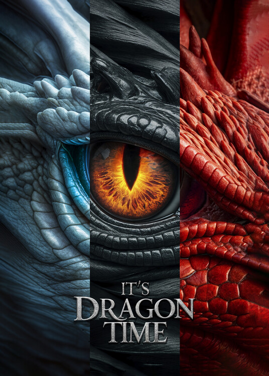 Poster Dragon Eyes Red Blue Dark