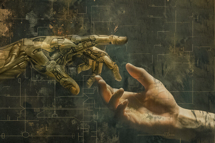 Плакат The Creation of Adam in the style of Michelangelo and A.I.