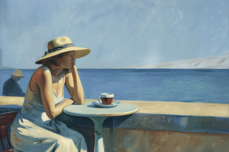 Poster Serenity by the Sea in the style of Edward Hopper