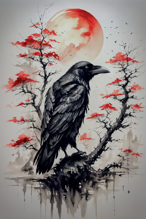Poster Japanese Ink Crow
