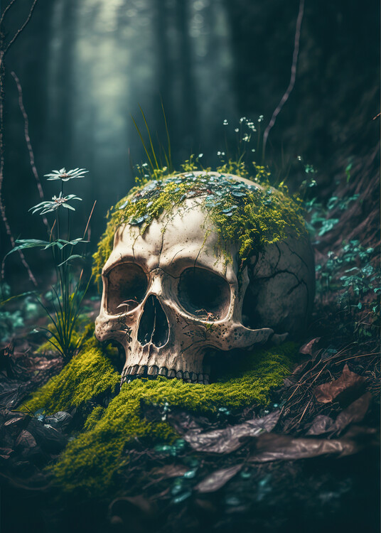 Poster Skull in forest, dead nature