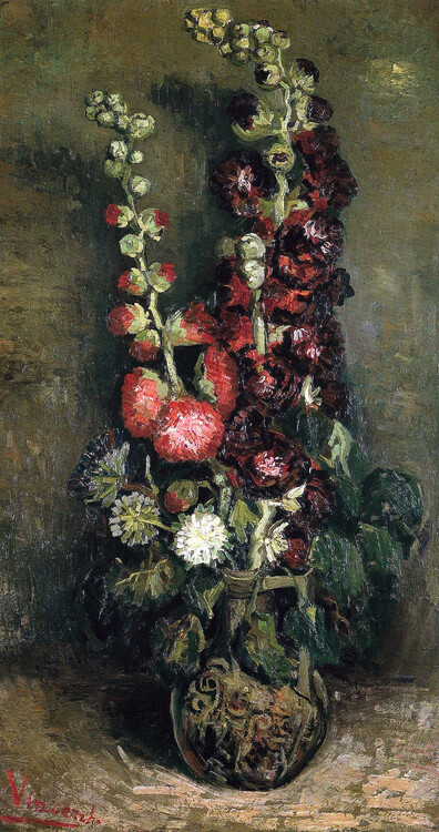 Canvas Print Vase of Hollyhocks, 1886