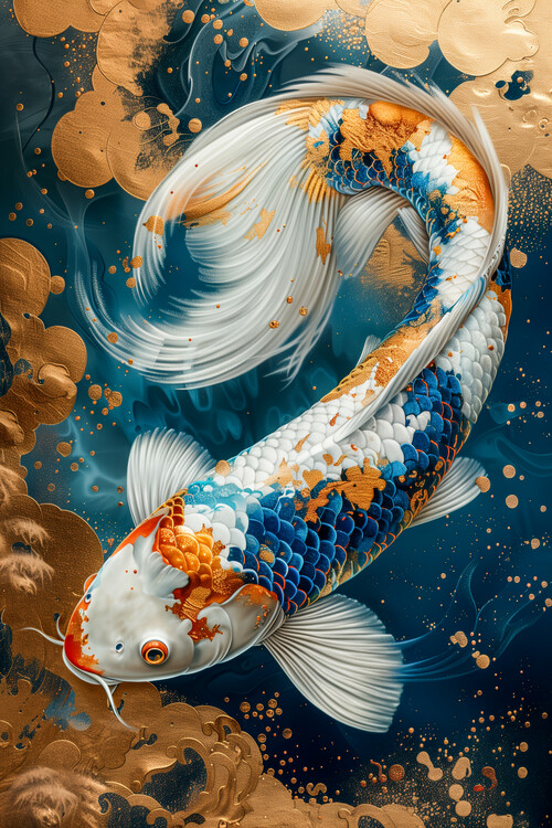 Poster Blue golden Koi