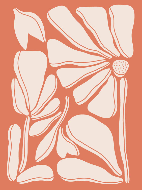 Poster Mid Century Flowers Orange