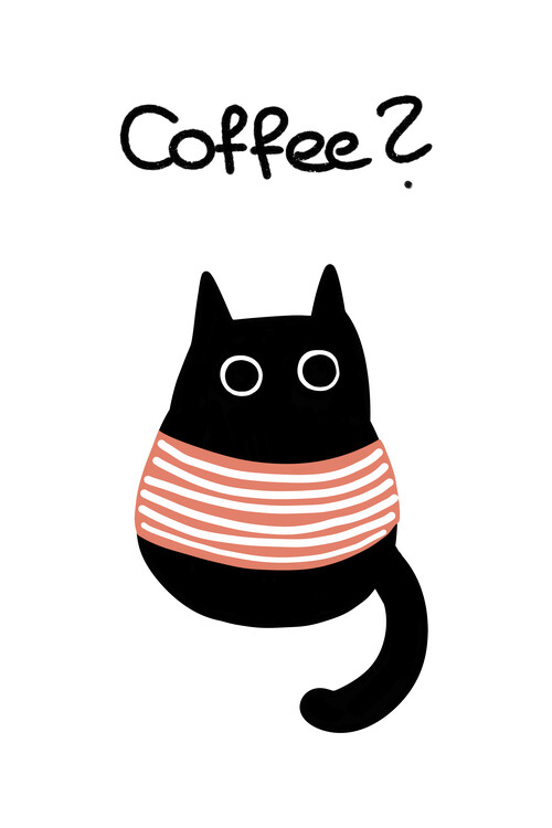 Poster Coffee Cat Doodle Quote
