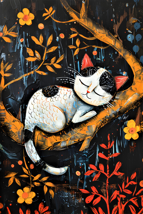 Poster Dreaming Cat with Red Ears