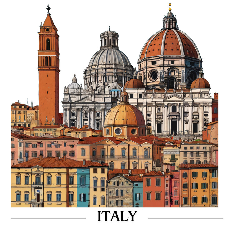 Poster Illustrated collage of Italy