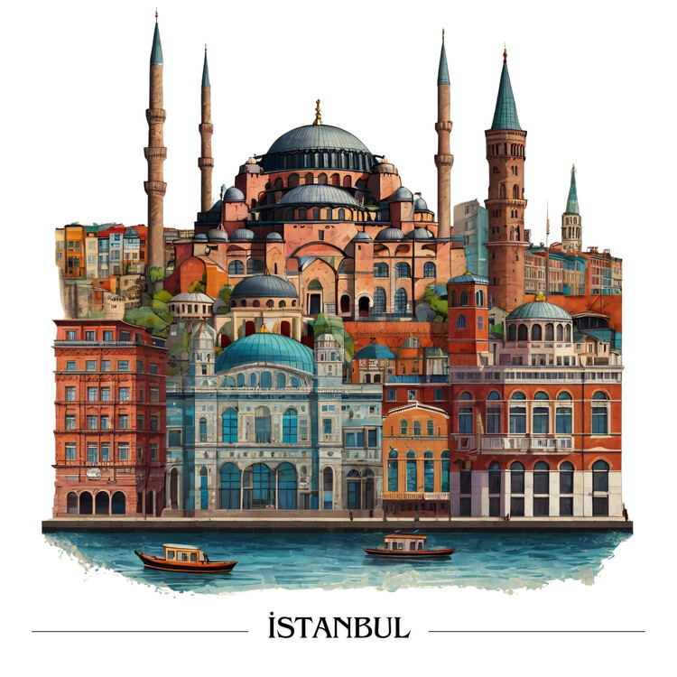 Poster Illustrated collage of Istanbul