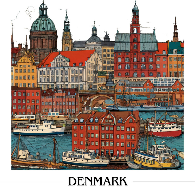 Poster Illustrated collage of Denmark