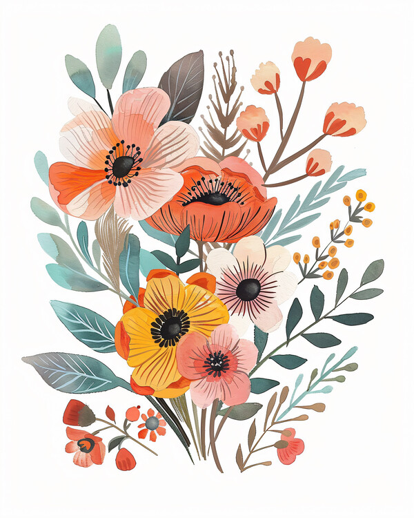 Poster Boho flowers nursery, Botanical wall art prints