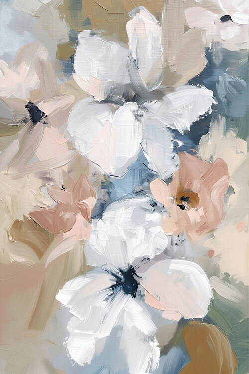Poster Abstract flowers pastel neutral art prints, modern wall deco