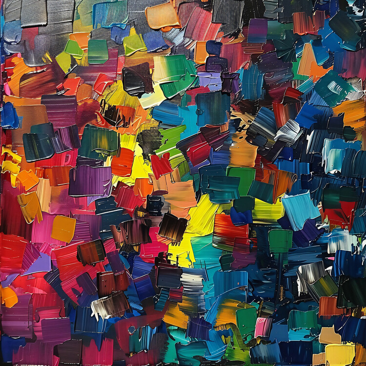 Poster Abstract paint brush strokes, vivid colorful bright