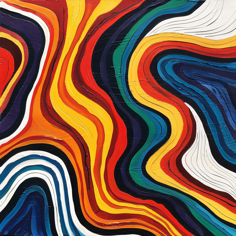 Poster Floating Abstract colorful curves, warm wall decoration