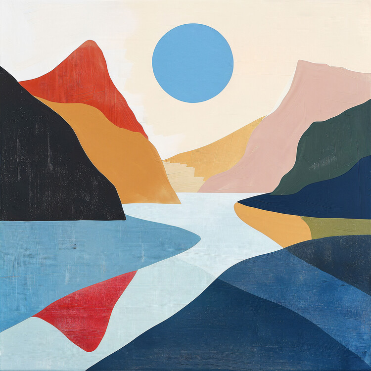 Poster Lake view abstract landscape geometric shapes minimalist