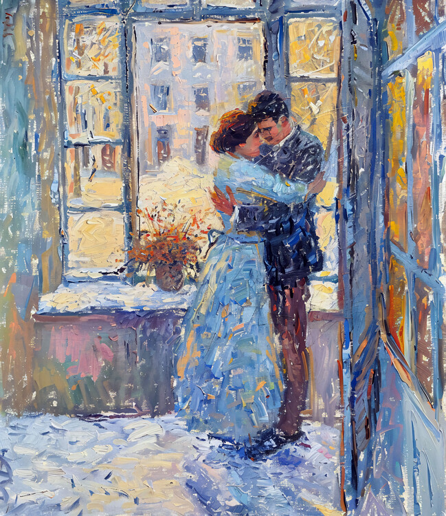 Плакат Impressionist oil painting, couple in love, wall art print
