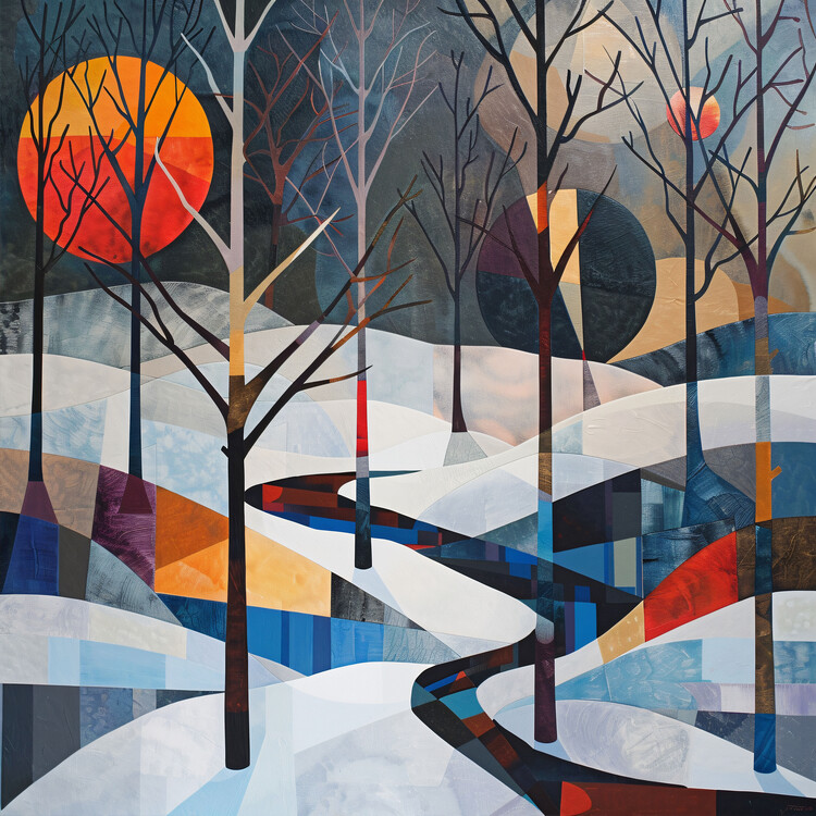Poster Trees & Winter landscape, abstract geometric shape