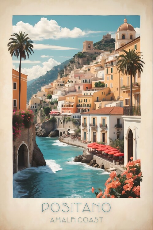 Poster Vintage Positano Illustrations: Timeless Coastal Beauty