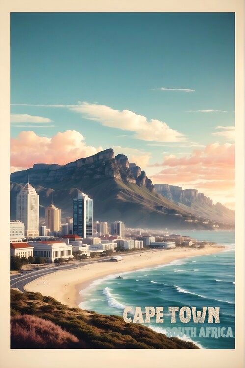 Poster Vintage Cape Town Illustrations: Iconic South African Beauty