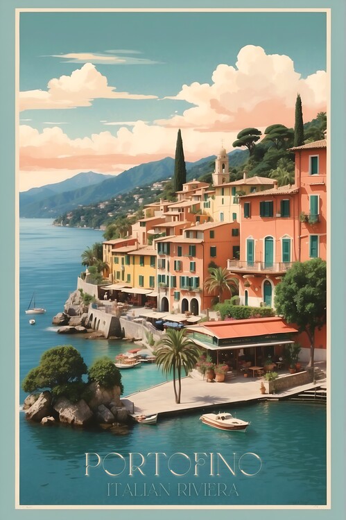 Poster Vintage Portofino Illustrations: Charming Italian Riviera Ar