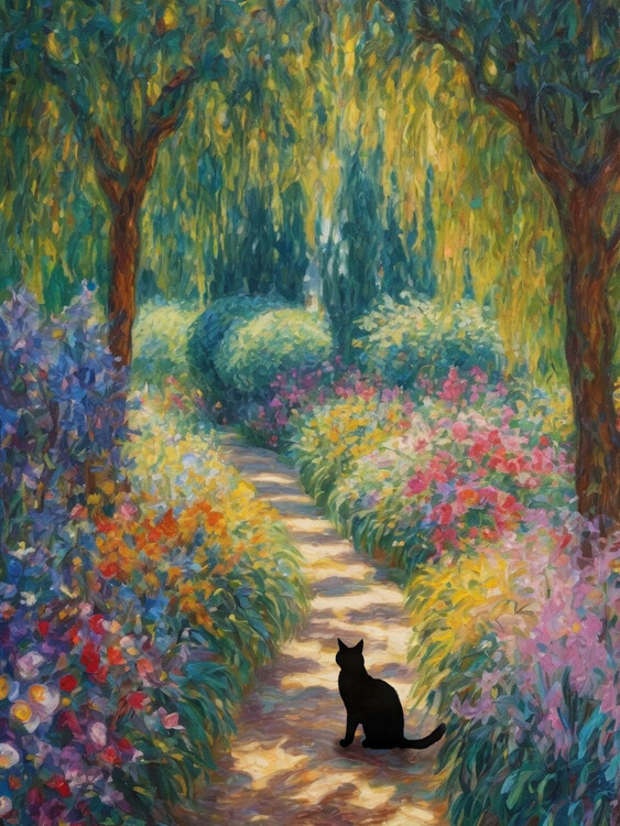 Плакат Black Cat in Monet's Garden