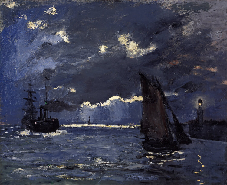 Levně Plakát, Obraz - A Seascape, Shipping by Moonlight (1864), Claude Monet, 40 × 30 cm