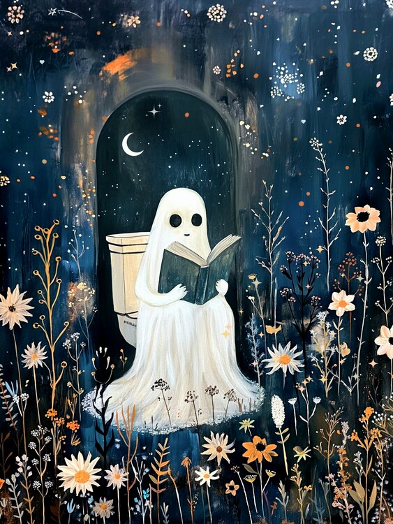 Poster Ghost on the Toilet Under the Moon amd Stars