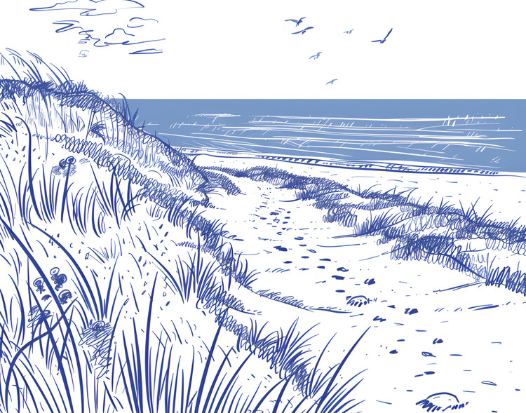 Levně Plakát, Obraz - Seaside Sketch Horizontal, Jolly and Dash, 40 × 30 cm