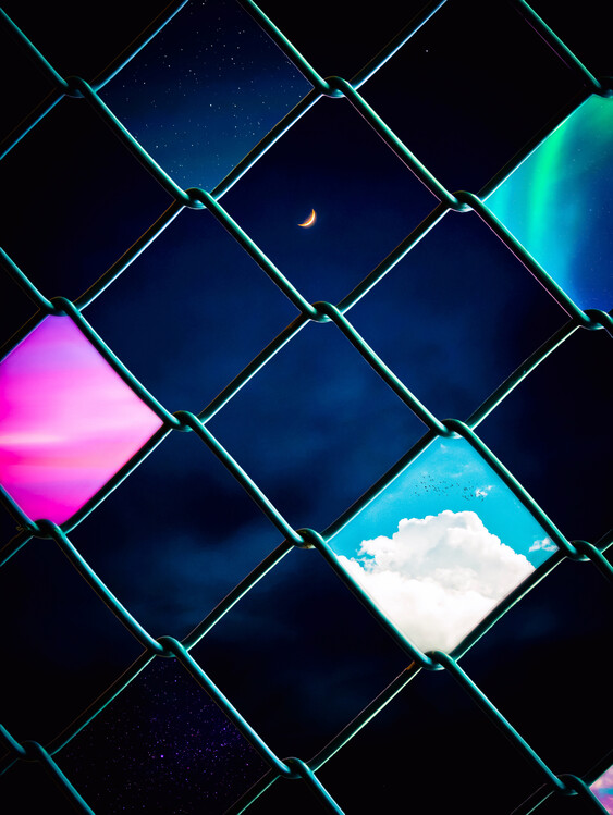 Plagát Grid of different skies on night and day