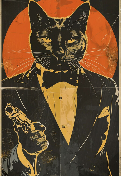 Poster Vintage cat holding a gun