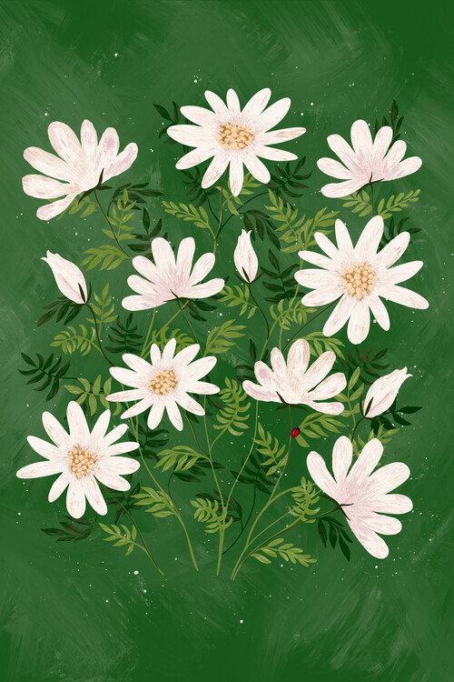 Poster Ladybug flowers green