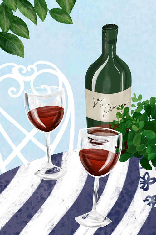 Sticker Red wine under the tree