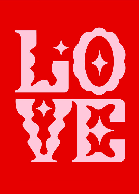 Plakát Love Typography red and Pink