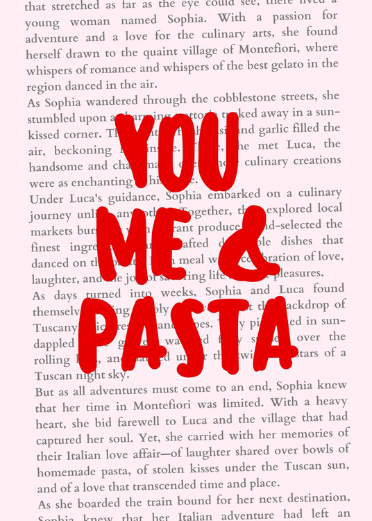 Plakát You Me and Pasta pink and red typography