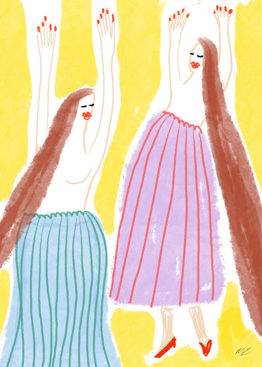 Poster The funky dancing ladies colorful illustration