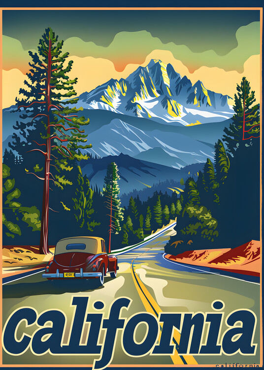 Poster California Exploring the Globe: Vintage-Style Travel Posters